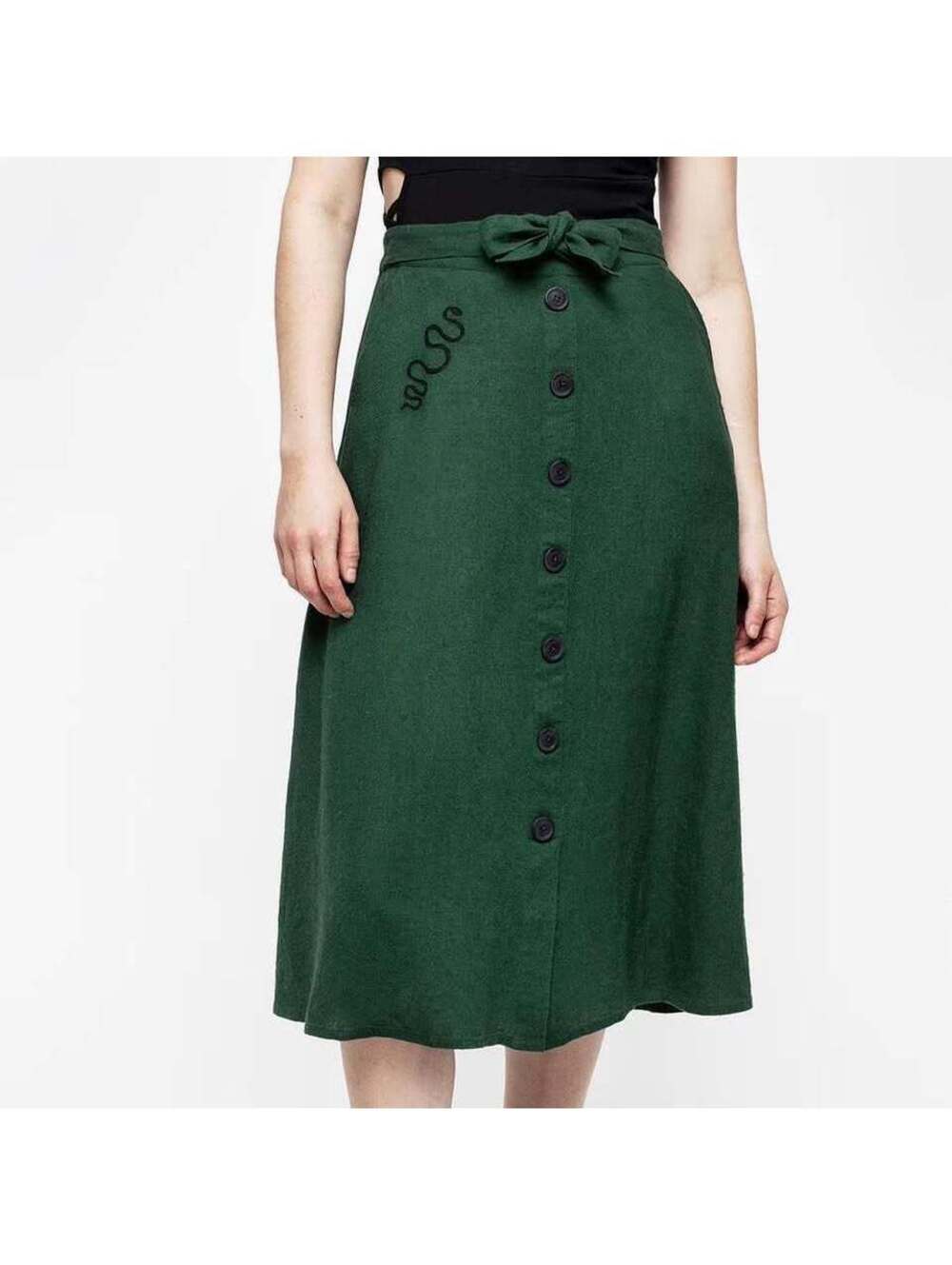 Disturbia - Green Midi Skirt with Embroidered Snake - Small